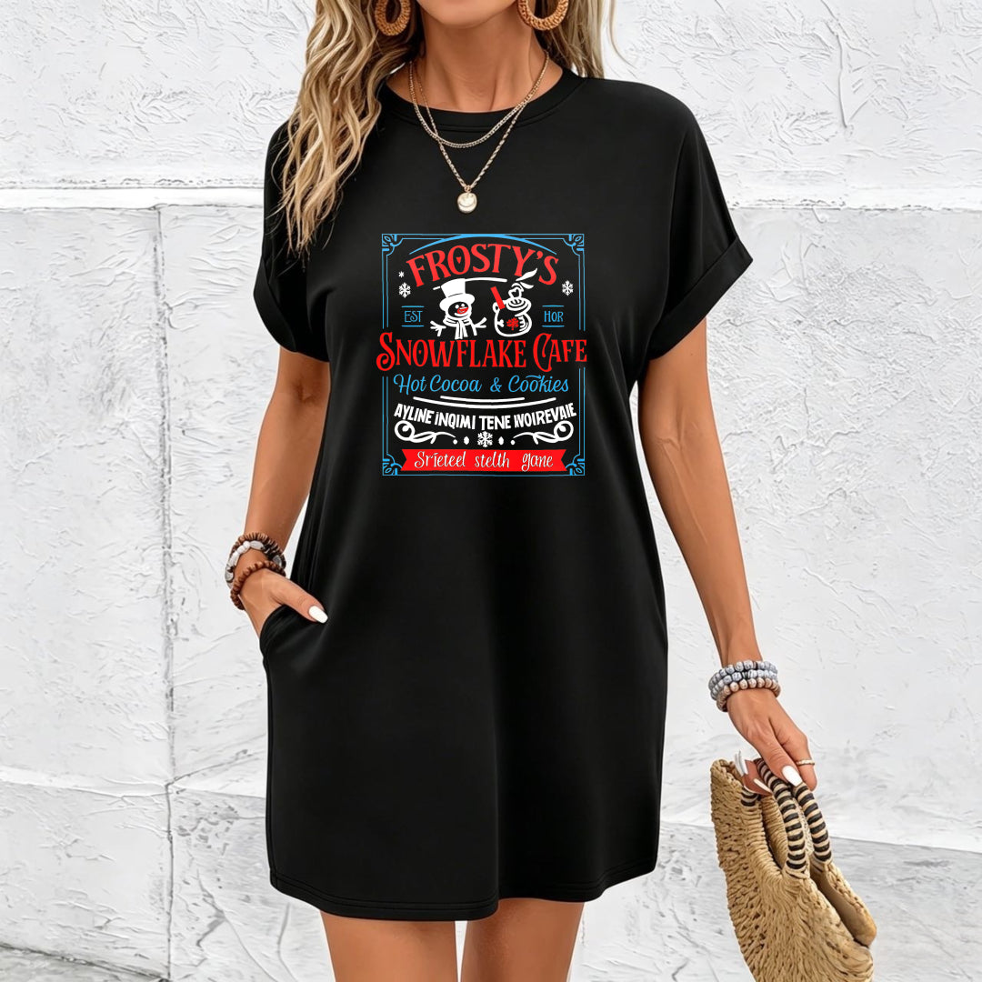 New Long Dress Slim Black Home Dress Cotton T-Shirt in Black