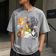 Retro Kitten 90s Cute Cats Pullover Vintage Washed T-Shirt in Gray