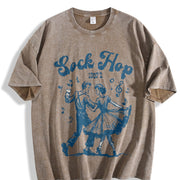 Retro Sock Hop 1950s Dancing Vintage Washed T-Shirt in Brown