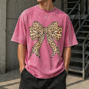 Coquette Bow Leopard for Girly Vintage Washed T-Shirt in Red