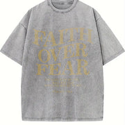 FAITH OVER FEAR 230 Brand Vintage Washed T-Shirt in Gray
