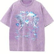 Y2K Dragon Lightning Fantasy Vintage Washed T-Shirt in Purple