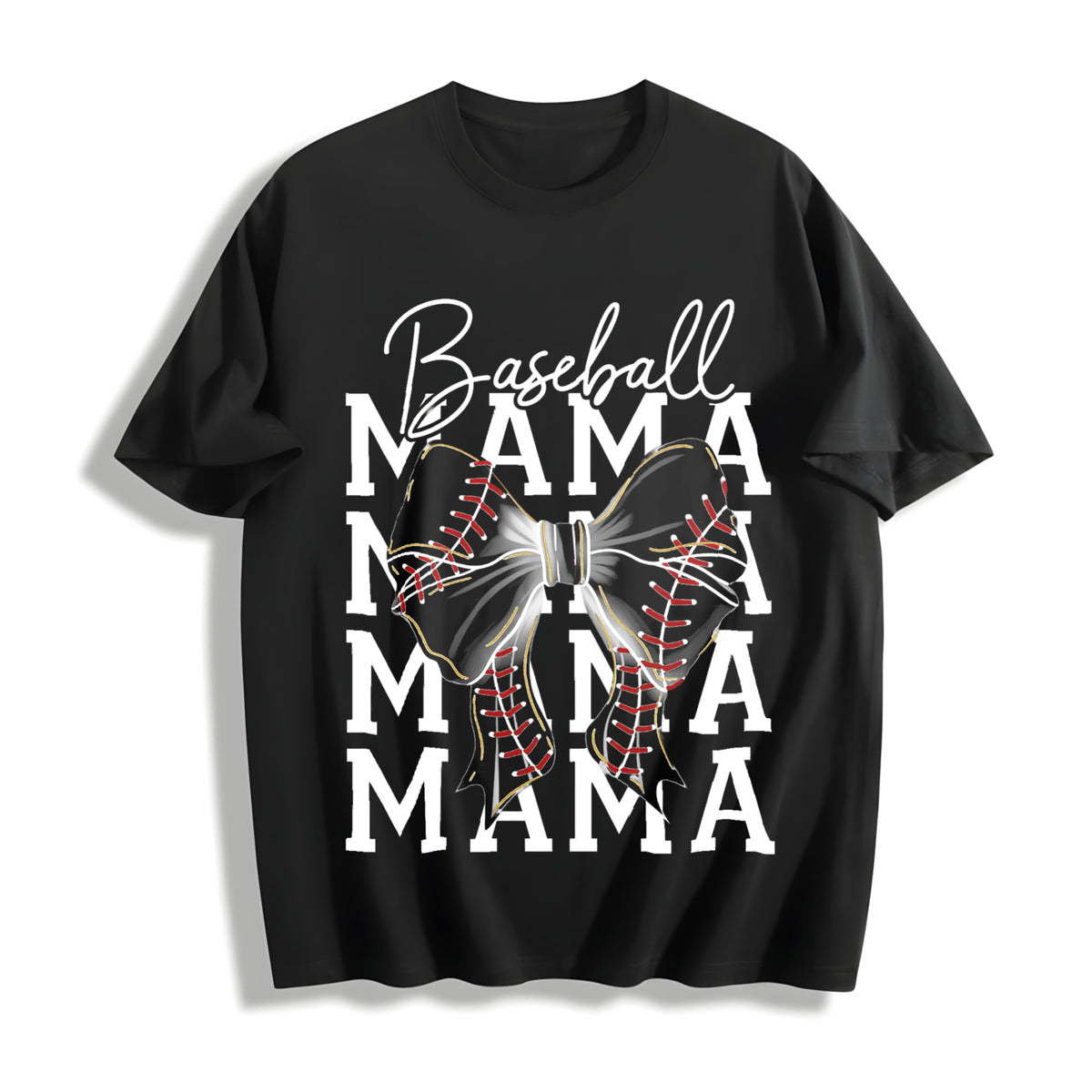 Baseball Mama Coquette Bow Cotton T-Shirt in Black
