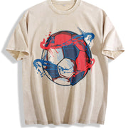 Red and Blue Soccer Ball Vintage Washed T-Shirt in Beige