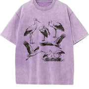 Stork Bird 90s Tattoo Vintage Washed T-Shirt in Purple