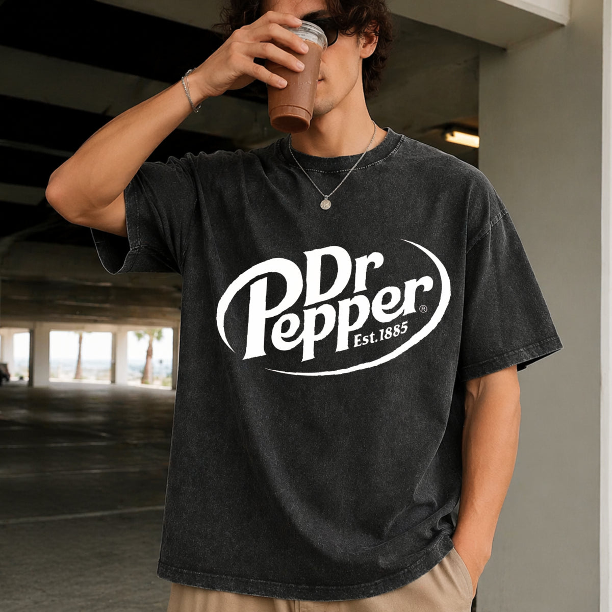Dr Pepper Est. 1885 Vintage Washed T-Shirt in Black