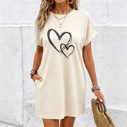 New Nightdress 2025 Loose White Heart Simple Dress Pajamas Cotton T-Shirt in White