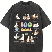 100 Days of School Goose Teacher Vintage Washed T-Shirt in Black
