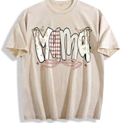 Mama Duck Mom Vintage Washed T-Shirt in Beige
