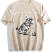 Off To Cause A Kerfuffle Racoon Scooter Adult Humor vintage washed oversized T-shirt in Beige