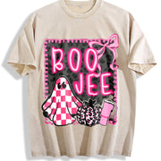 Coquette Halloween Pink Halloween Vintage Washed T-Shirt in Beige