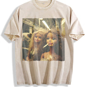 Two Smoking Glam Dolls Vintage Washed T-Shirt in Beige