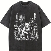 Gangsta Cats Cat Lover Vintage Washed T-Shirt in Black