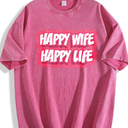 Happy Wife Happy Life Vintage Washed T-Shirt in Red