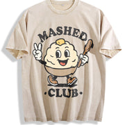 Mashed Potatoes Club: Retro Potato Mascot Vintage Washed T-Shirt in Beige