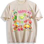 Happy Cinco de Mayo Vintage Washed T-Shirt in Beige