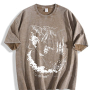 Wizard Dragon Gothic Fantasy Castle Sorcerer Magic Retro Vintage Washed T-Shirt in Brown