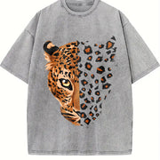 Ladies' Retro Imitation Old with Letter Printing Vintage Washed T-Shirt in Gray