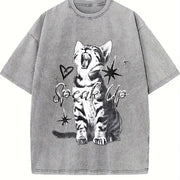 Speak Up Cat Vintage Washed T-Shirt in Gray