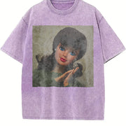 White Hair Glam Doll Vintage Washed T-Shirt in Purple