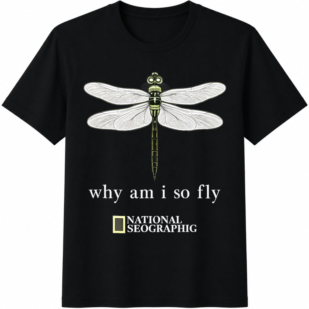 2026 National Geographic Inspired Dragonfly Cotton T-Shirt in Black