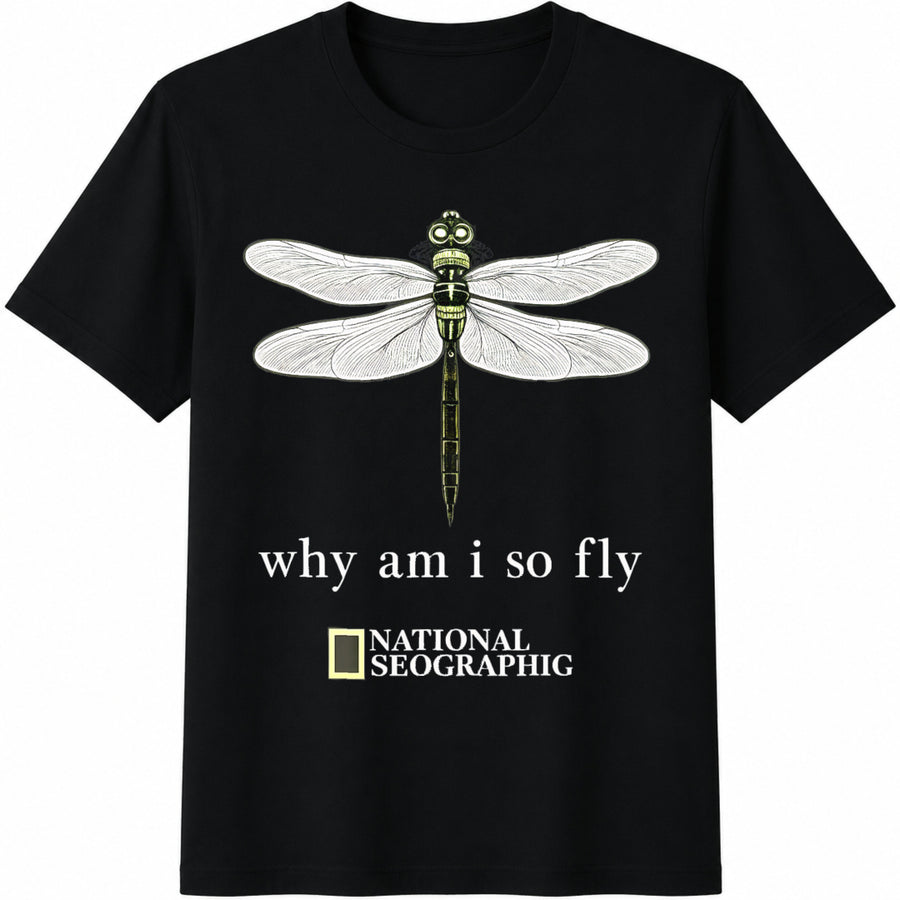 2026 National Geographic Inspired Dragonfly Cotton T-Shirt in Black