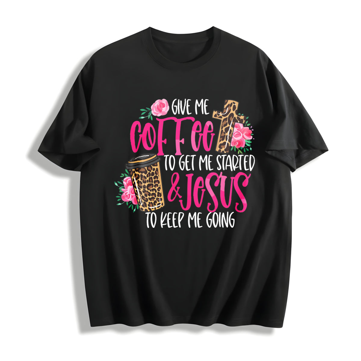 Coffee & Jesus Cotton T-Shirt in Black