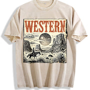 Western Wanderlust 90s Vintage Washed T-Shirt in Beige