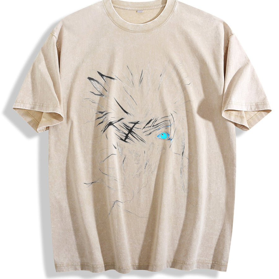 Gojo Satoru Limitless BLue Eyes The Honored One Jujutsu vintage washed oversized T-shirt in Beige