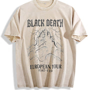 Black Death Gothic Plague Rats Castle Medieval Dark Humor Vintage Washed T-Shirt in Beige