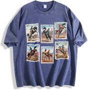 Rodeo Bucking Horse Western Cowboy Rodeo Stamp vintage washed oversized T-shirt in Blue