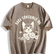 Rage Consumes Me Cute Cat Meme Favorite vintage washed oversized T-shirt in Brown