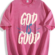God is Good Christian Bible Verse Jesus vintage washed oversized T-shirt in Red