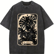 The Monstera Deliciosa Tarot Card Green Witch Plant Lover vintage washed oversized T-shirt in Black