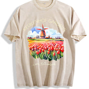 Lisse Netherlands Gardens of Netherlands Vintage Washed T-Shirt in Beige