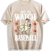 Off to Watch Baseball Goose Silly Goose Vintage Washed T-Shirt in Beige