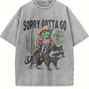 Sorry Gotta Go Cowboy Frog vintage washed oversized T-shirt in Gray