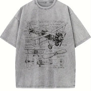 Retro Historical Plane 90s Nostalgic Plane Vintage Washed T-Shirt in Gray