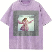 Woman in a Pink Coat Vintage Washed T-Shirt in Purple