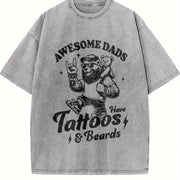 Retro Awesome Dad Have Tattoos and Beards Vintage Washed T-Shirt in Gray
