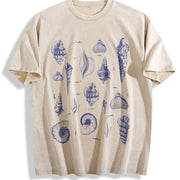 Sea Shell Tattoo Retro Shell Vintage Washed T-Shirt in Beige