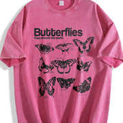 Butterflies Infographic Vintage Washed T-Shirt in Red