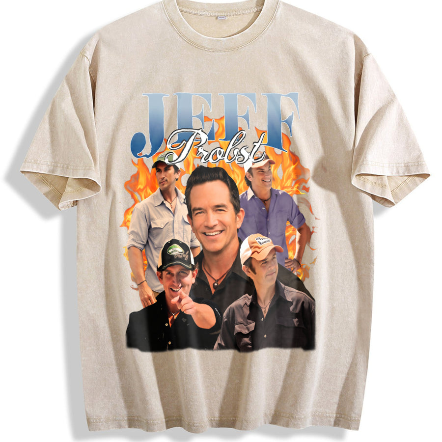 Jeff Probst Survivor Collage vintage washed oversized T-shirt in Beige