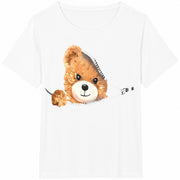 Zipper Teddy Bear Cotton T-Shirt in White