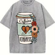 Caffeine and Kindness Vintage Washed T-Shirt in Gray