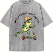 Off to Commit Tomfoolery Frog Vintage Washed T-Shirt in Gray