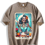 Off My Meds Unhinged Tarot Card vintage washed oversized T-shirt in Brown