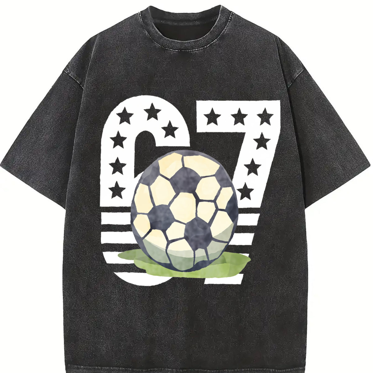 67 Soccer Vintage Washed T-Shirt in Black