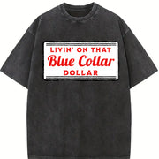 Living on That Blue Dolar Western Cowboy Country Rodeo Vintage Washed T-Shirt in Black