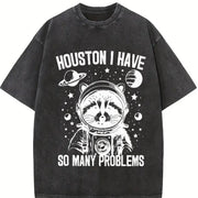 Astronaut Raccoon 90s Vintage Washed T-Shirt in Black